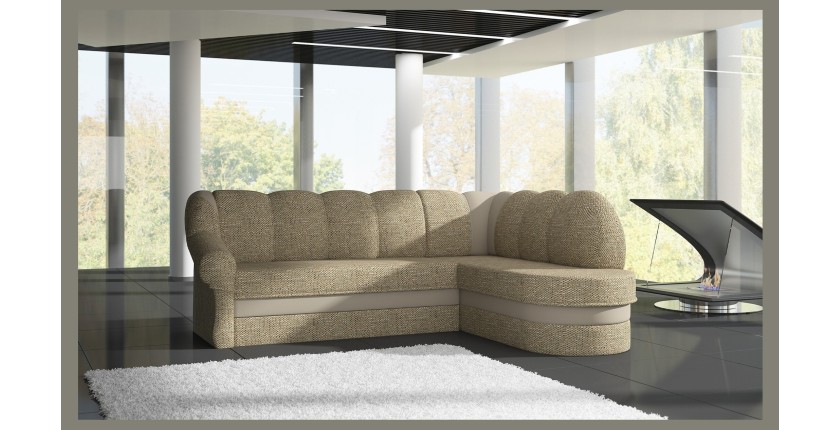 Canapé d’angle droit convertible BENANA 250 cm beige et marron avec coffre de rangement 