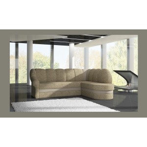 Canapé d’angle droit convertible BENANA 250 cm beige et marron avec coffre de rangement 