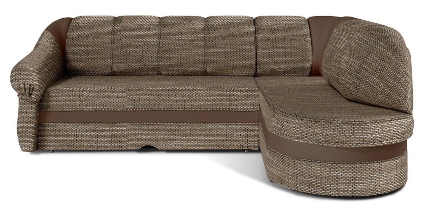 Canapé d’angle droit convertible BENANA 250 cm beige et marron avec coffre de rangement 