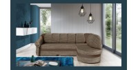 Canapé d’angle droit convertible BENANA 250 cm beige et marron avec coffre de rangement 