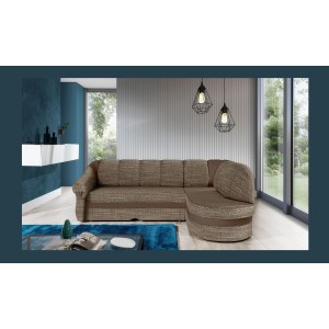 Canapé d’angle droit convertible BENANA 250 cm beige et marron avec coffre de rangement 