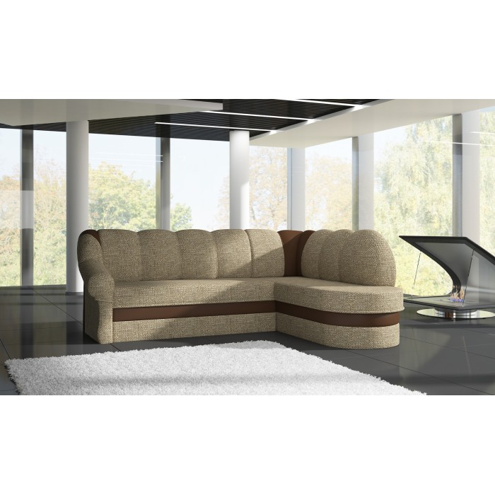 Canapé d’angle droit convertible BENANA 250 cm beige et marron avec coffre de rangement 