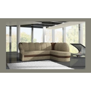 Canapé d’angle droit convertible BENANA 250 cm beige et marron avec coffre de rangement 
