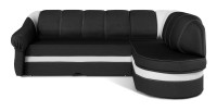 Canapé d’angle droit convertible BENANA 250 cm noir et blanc avec coffre de rangement 