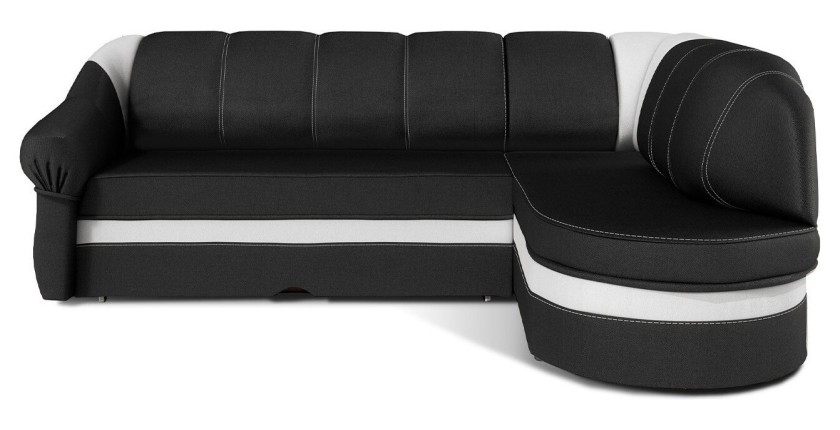 Canapé d’angle droit convertible BENANA 250 cm noir et blanc avec coffre de rangement 