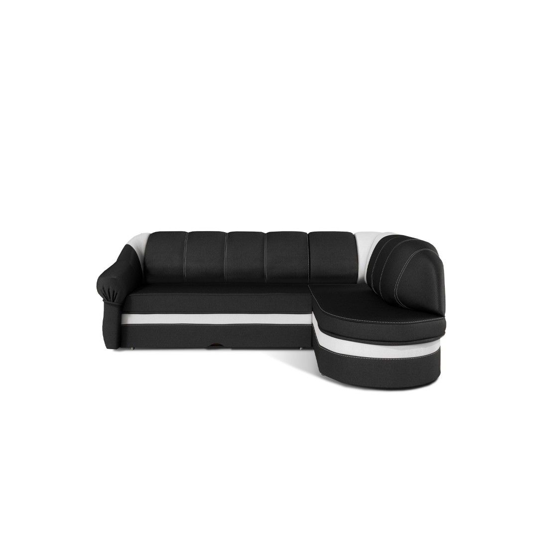 Canapé d’angle droit convertible BENANA 250 cm noir et blanc avec coffre de rangement 