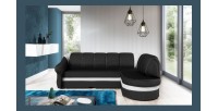 Canapé d’angle droit convertible BENANA 250 cm noir et blanc avec coffre de rangement 