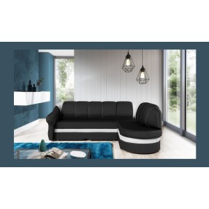 Canapé d’angle droit convertible BENANA 250 cm noir et blanc avec coffre de rangement 