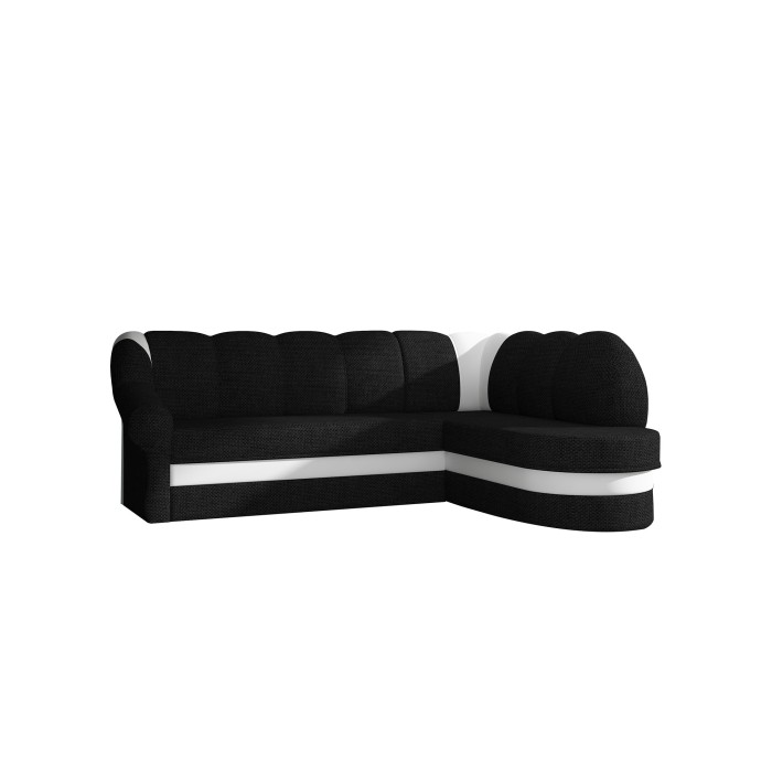 Canapé d’angle droit convertible BENANA 250 cm noir et blanc avec coffre de rangement 