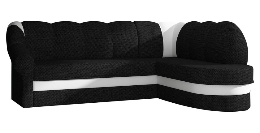 Canapé d’angle droit convertible BENANA 250 cm noir et blanc avec coffre de rangement 