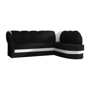 Canapé d’angle droit convertible BENANA 250 cm noir et blanc avec coffre de rangement 