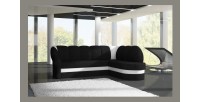 Canapé d’angle droit convertible BENANA 250 cm noir et blanc avec coffre de rangement 