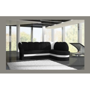 Canapé d’angle droit convertible BENANA 250 cm noir et blanc avec coffre de rangement 