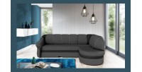 Canapé d’angle droit convertible BENANA 250 cm gris foncé et noir avec coffre 