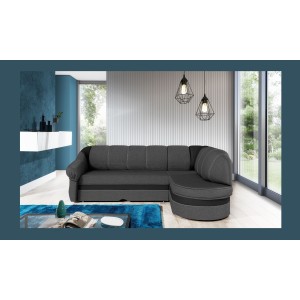 Canapé d’angle droit convertible BENANA 250 cm gris foncé et noir avec coffre 