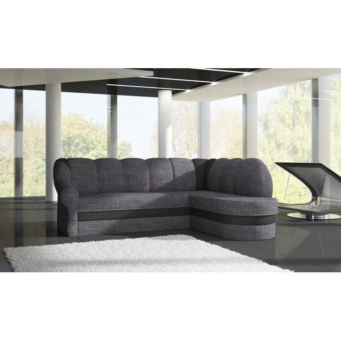 Canapé d’angle droit convertible BENANA 250 cm gris foncé et noir avec coffre 