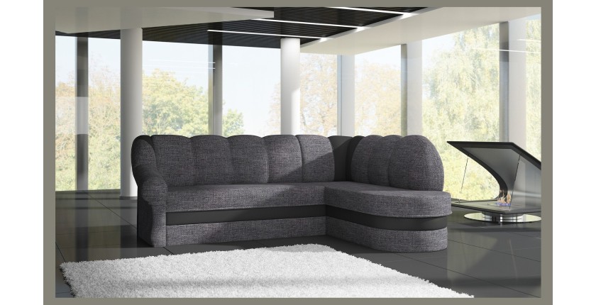 Canapé d’angle droit convertible BENANA 250 cm gris foncé et noir avec coffre 