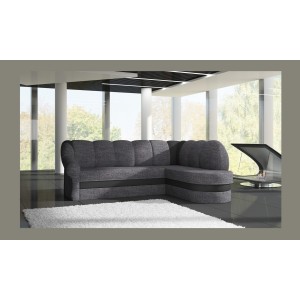 Canapé d’angle droit convertible BENANA 250 cm gris foncé et noir avec coffre 