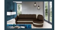 Canapé d’angle droit convertible BENANA 250 cm marron et beige avec coffre 