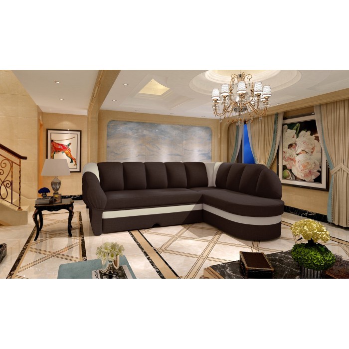 Canapé d’angle droit convertible BENANA 250 cm marron et beige avec coffre 