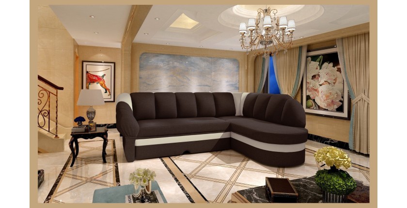 Canapé d’angle droit convertible BENANA 250 cm marron et beige avec coffre 