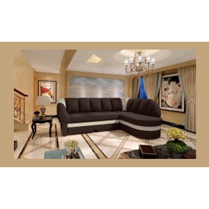 Canapé d’angle droit convertible BENANA 250 cm marron et beige avec coffre 