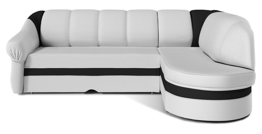 Canapé d’angle droit convertible BENANA 250 cm blanc et noir avec coffre 