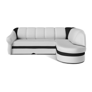 Canapé d’angle droit convertible BENANA 250 cm blanc et noir avec coffre 