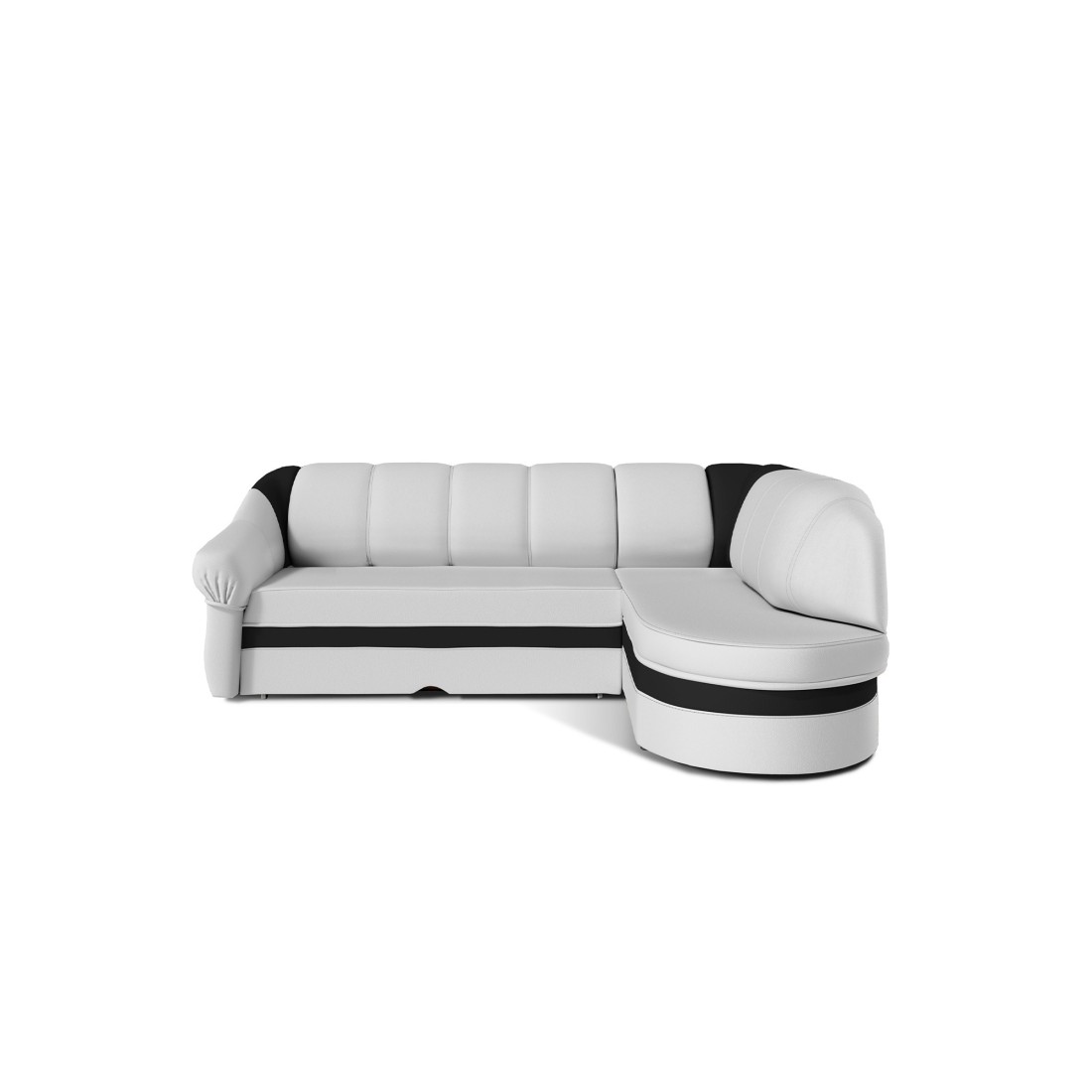 Canapé d’angle droit convertible BENANA 250 cm blanc et noir avec coffre 