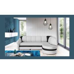 Canapé d’angle droit convertible BENANA 250 cm blanc et noir avec coffre 