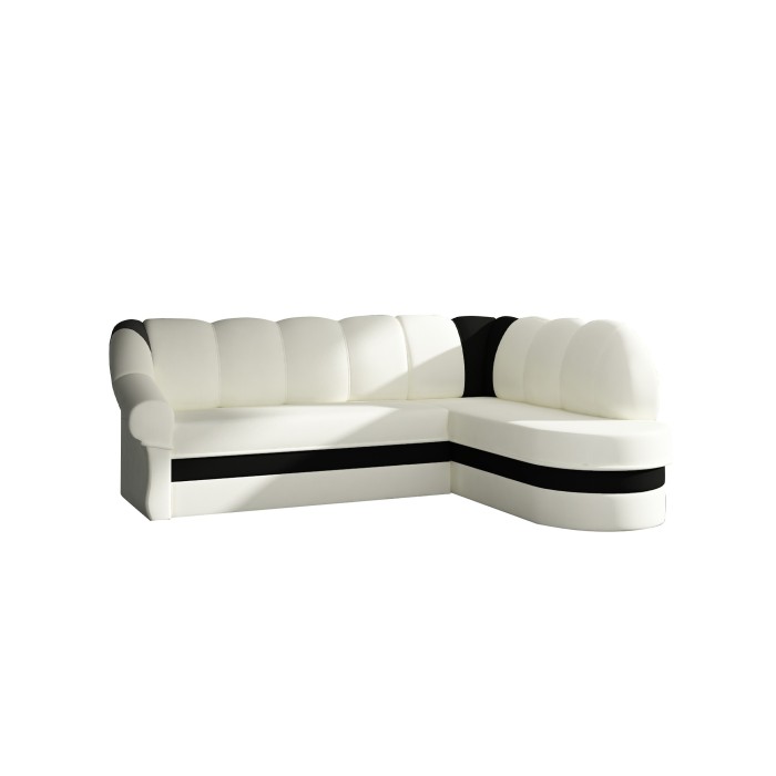 Canapé d’angle droit convertible BENANA 250 cm blanc et noir avec coffre 