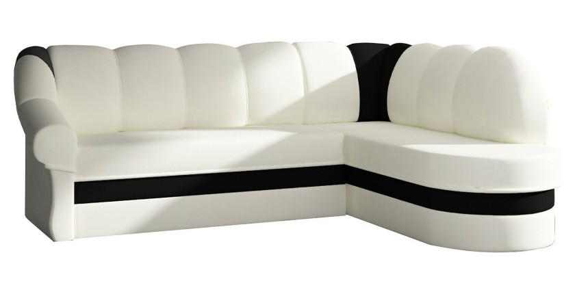 Canapé d’angle droit convertible BENANA 250 cm blanc et noir avec coffre 