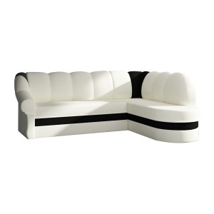 Canapé d’angle droit convertible BENANA 250 cm blanc et noir avec coffre 