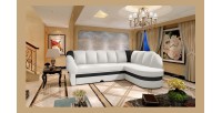 Canapé d’angle droit convertible BENANA 250 cm blanc et noir avec coffre 