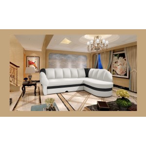 Canapé d’angle droit convertible BENANA 250 cm blanc et noir avec coffre 