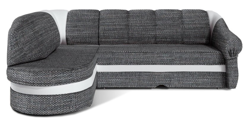 Canapé d’angle gauche convertible BENANA 250 cm gris et blanc avec coffre 
