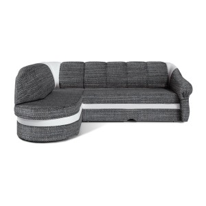 Canapé d’angle gauche convertible BENANA 250 cm gris et blanc avec coffre 