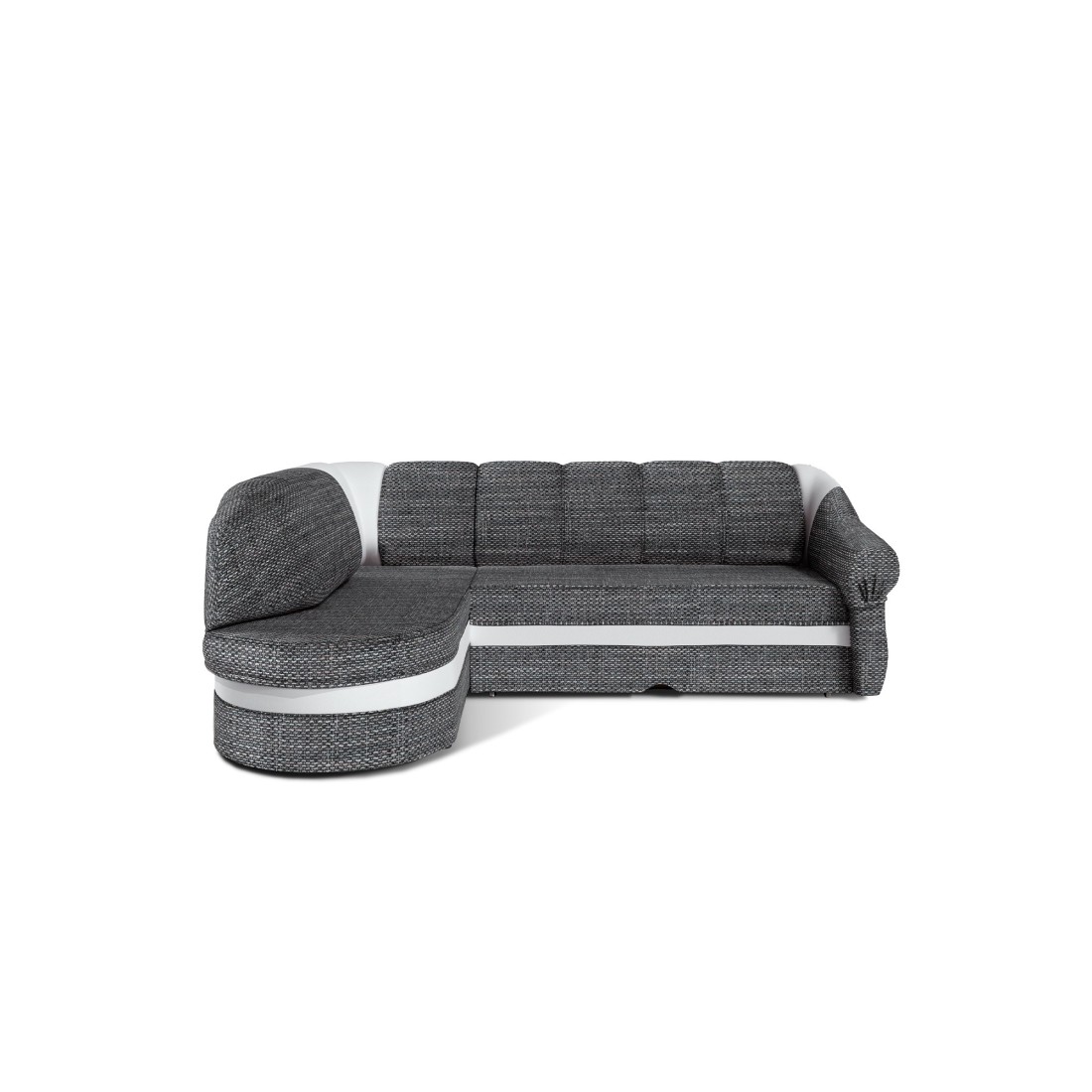 Canapé d’angle gauche convertible BENANA 250 cm gris et blanc avec coffre 