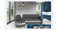 Canapé d’angle gauche convertible BENANA 250 cm gris et blanc avec coffre 