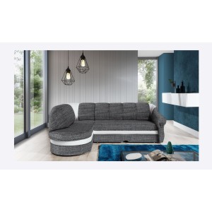 Canapé d’angle gauche convertible BENANA 250 cm gris et blanc avec coffre 