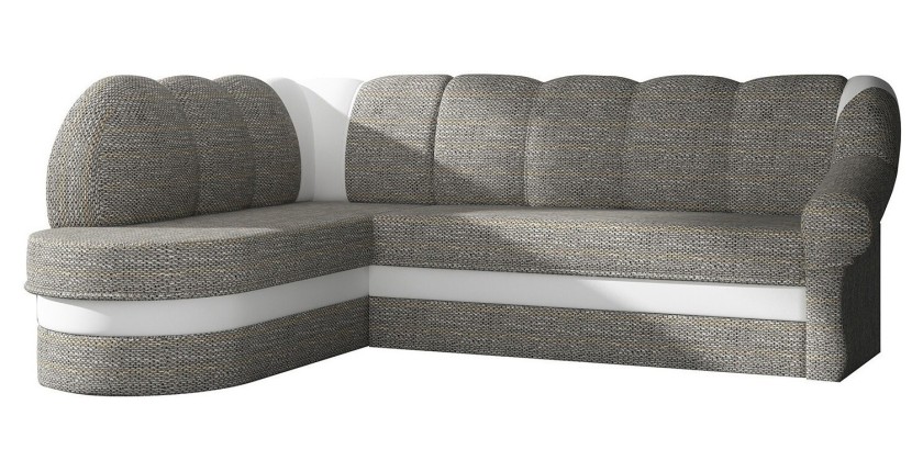 Canapé d’angle gauche convertible BENANA 250 cm gris et blanc avec coffre 