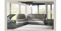 Canapé d’angle gauche convertible BENANA 250 cm gris et blanc avec coffre 