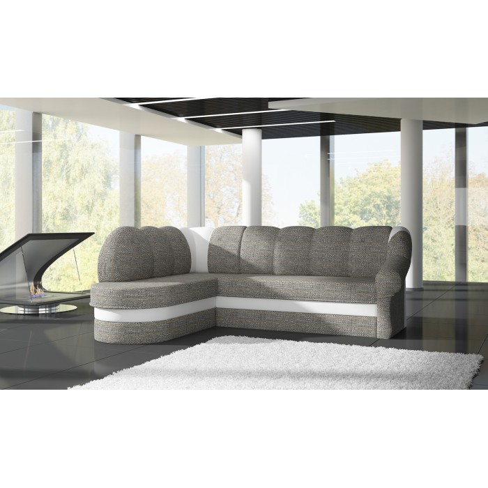 Canapé d’angle gauche convertible BENANA 250 cm gris et blanc avec coffre 