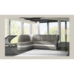 Canapé d’angle gauche convertible BENANA 250 cm gris et blanc avec coffre 