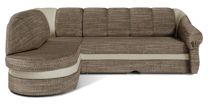Canapé d’angle gauche convertible BENANA 250 cm beige et crème avec coffre 