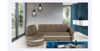 Canapé d’angle gauche convertible BENANA 250 cm beige et crème avec coffre 