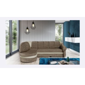 Canapé d’angle gauche convertible BENANA 250 cm beige et crème avec coffre 