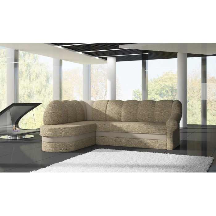 Canapé d’angle gauche convertible BENANA 250 cm beige et crème avec coffre 