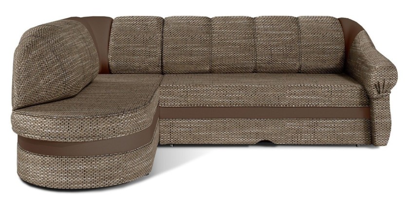Canapé d’angle gauche convertible BENANA 250 cm beige et marron avec coffre 