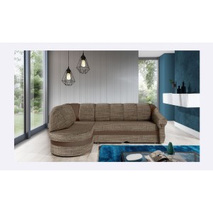 Canapé d’angle gauche convertible BENANA 250 cm beige et marron avec coffre 